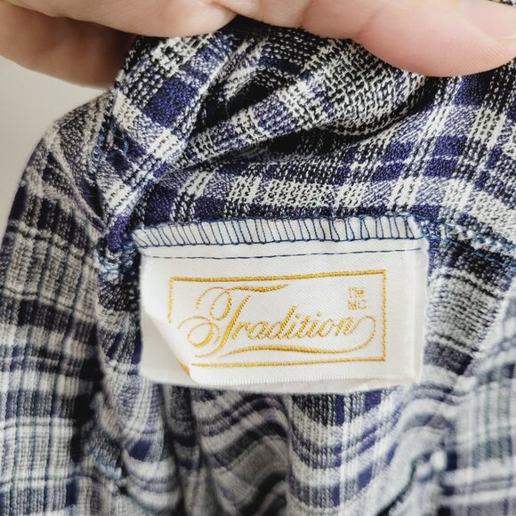 ⭐Tradition Navy Blue White Plaid High Waist Golf Shorts Oversized Preppy Pleated - Picture 11 of 13